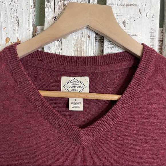 St John's Bay Men’s Pull On Sweater Maroon V-Neck Cotton Blend Size Large - Picture 3 of 6
